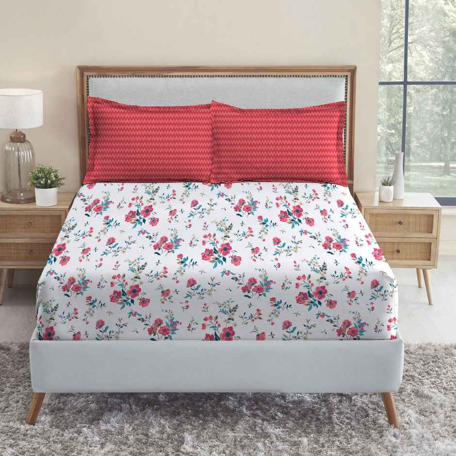 Mytrident Bedsheet Set | Queen Size Double Bed sheet set | 100% Cotton - Sunset Magenta