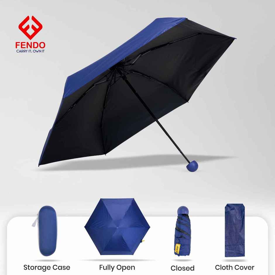 Fendo Capsule Umbrella With Cover | Navy Blue | 19 Inch | 5 Fold