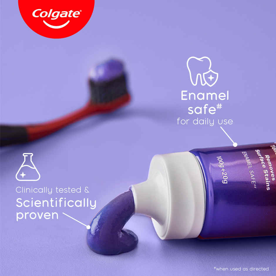 Colgate Visible White Purple Toothpaste and Toothbrush | Removes Surface Stains | Enamel Safe