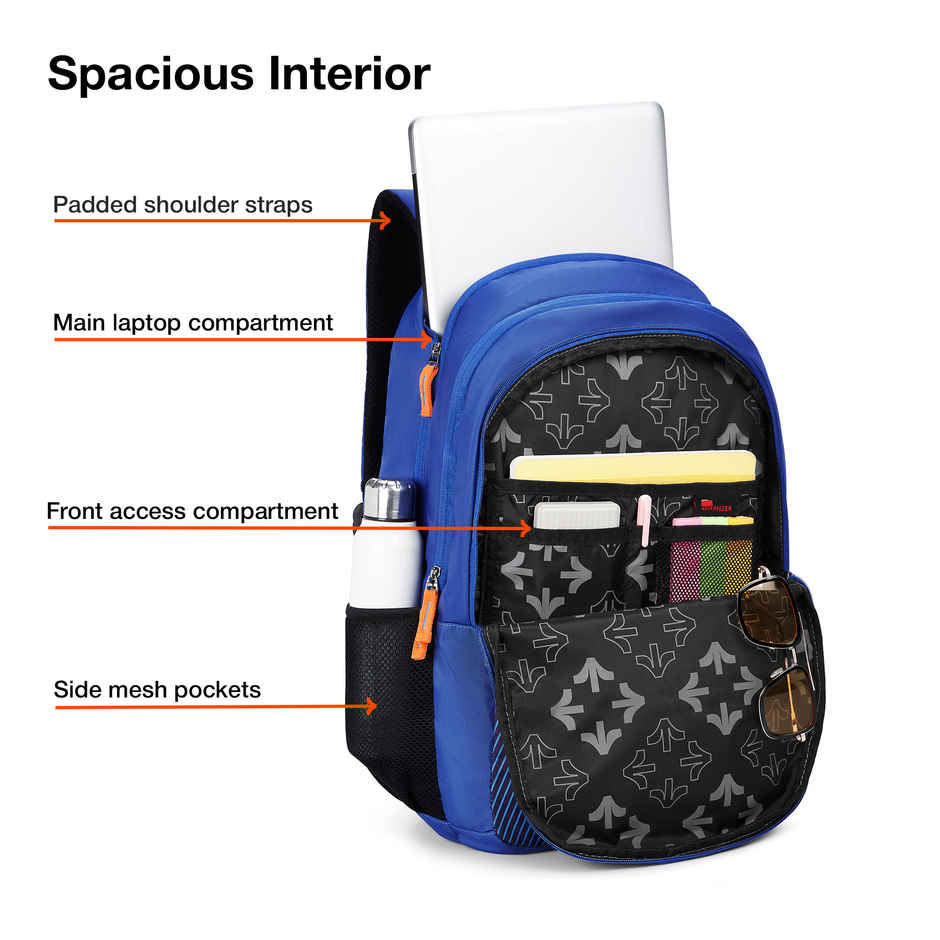 Nasher Miles Wave Backpack- Unisex- 3 Compartment Bag- Navy Blue- 45L