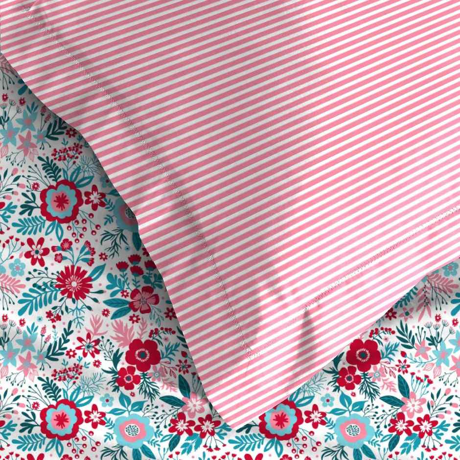 Mytrident Bedsheet Set | Queen Size Double Bed sheet set | 100% Cotton - Gardenia Blooms Pink