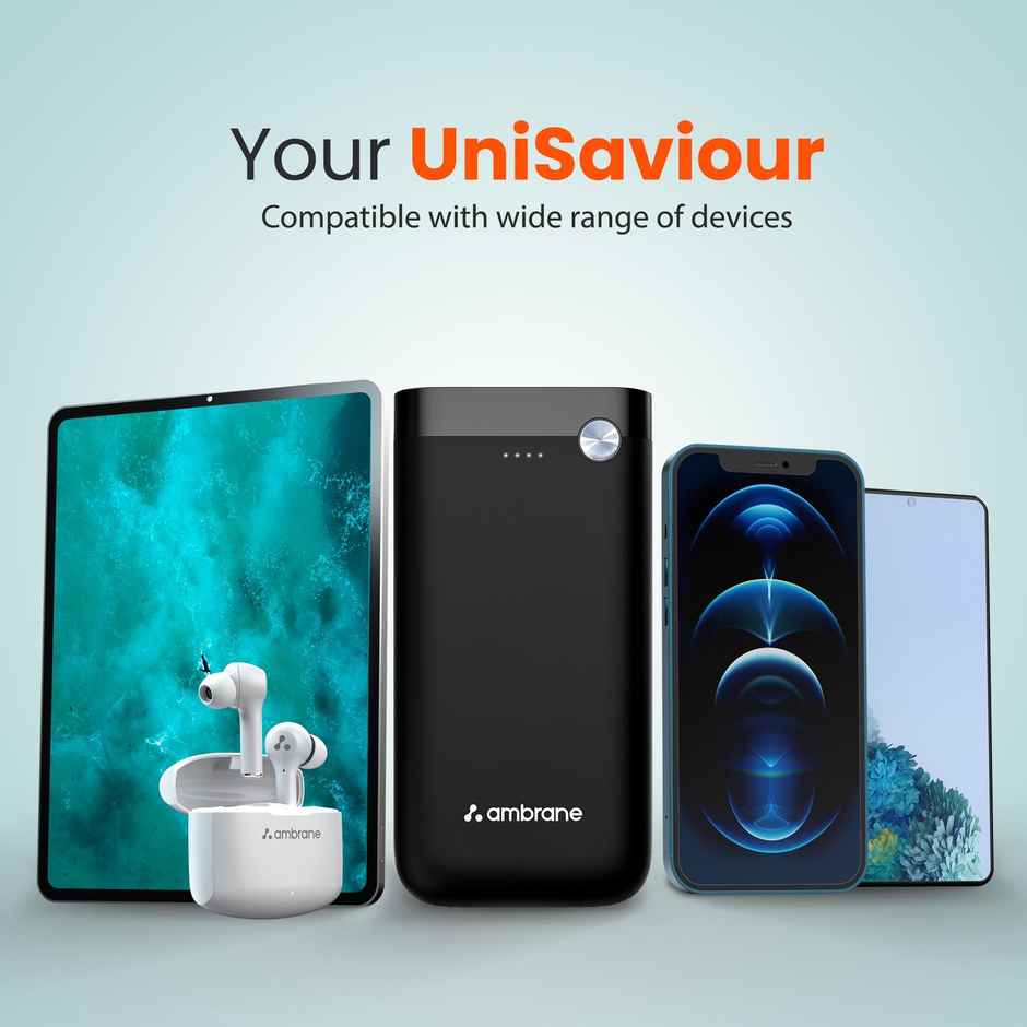 Ambrane 20000 mAh 20 W Compact Pocket Size Power Bank, Pp-20 Pro Black