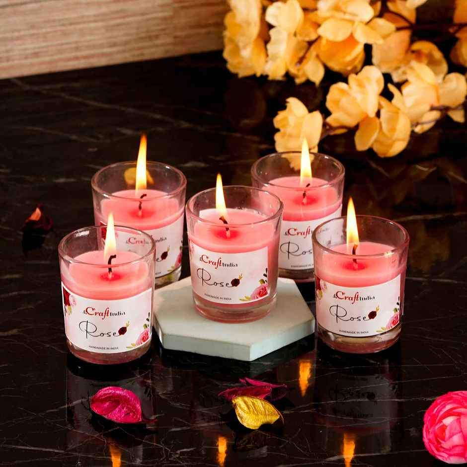 Glass Scented Candles | Rose | Pack of 5 | eCraftIndia