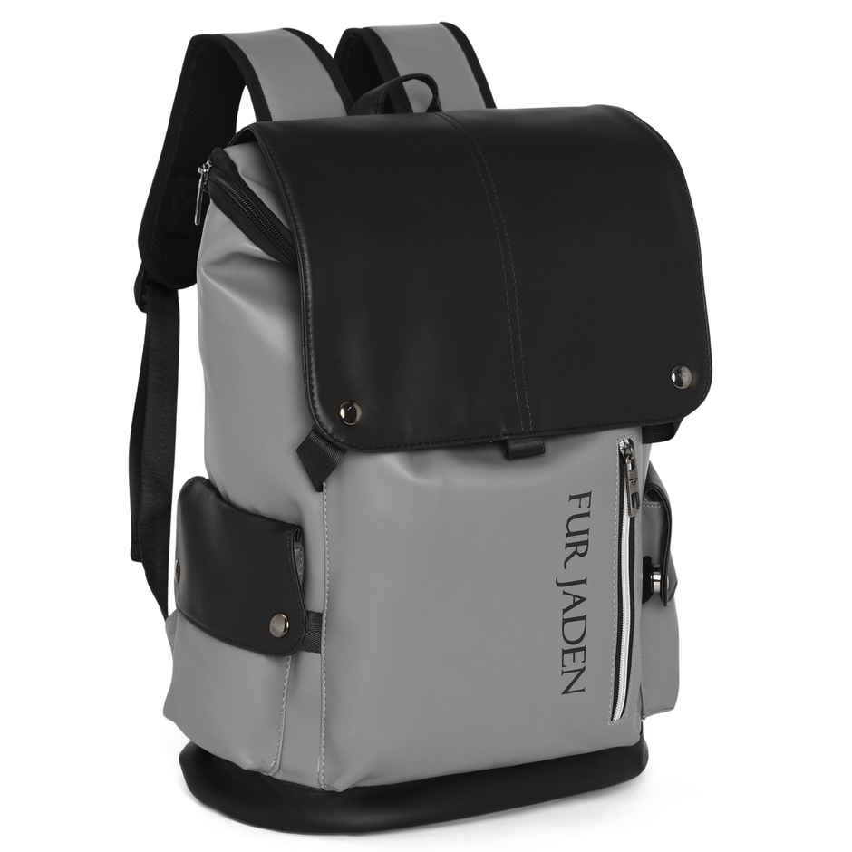 Fur Jaden Unisex Solid Vegan Leather 15 L Laptop Backpack | Black and Grey - 15.6 Inches