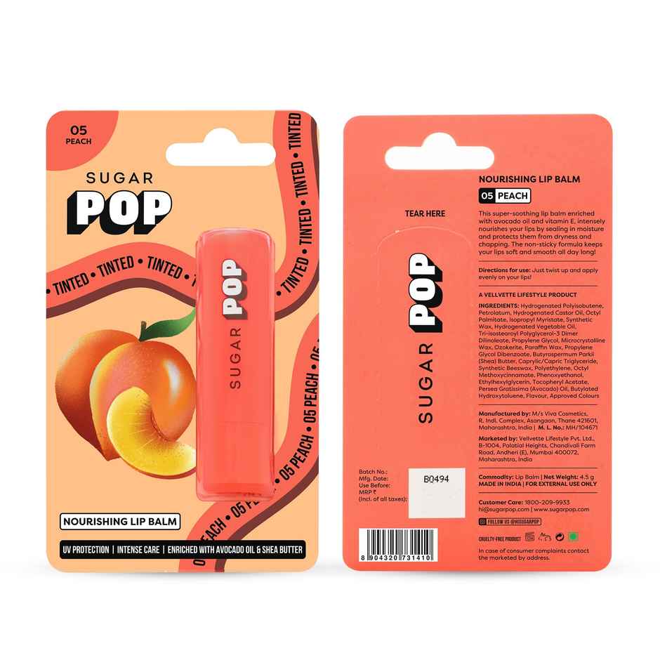 SUGAR POP Nourishing Lip Balm 05 Peach - Tinted Lip Moisturizer for Dry and Chapped Lips
