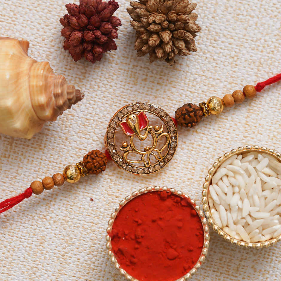 Lord Ganesha Rudraksha Designer Rakhi with Roli Chawal | Brother Gift | Religious Ganesh | Pack of 1 | Ecraftindia