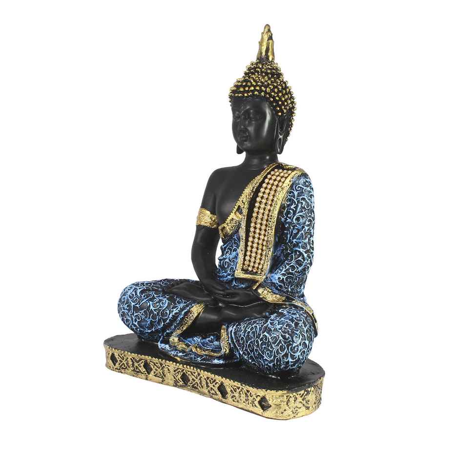 Tranquil Blue and Golden Resin Meditating Gautam Buddha Statue | Ecraftindia