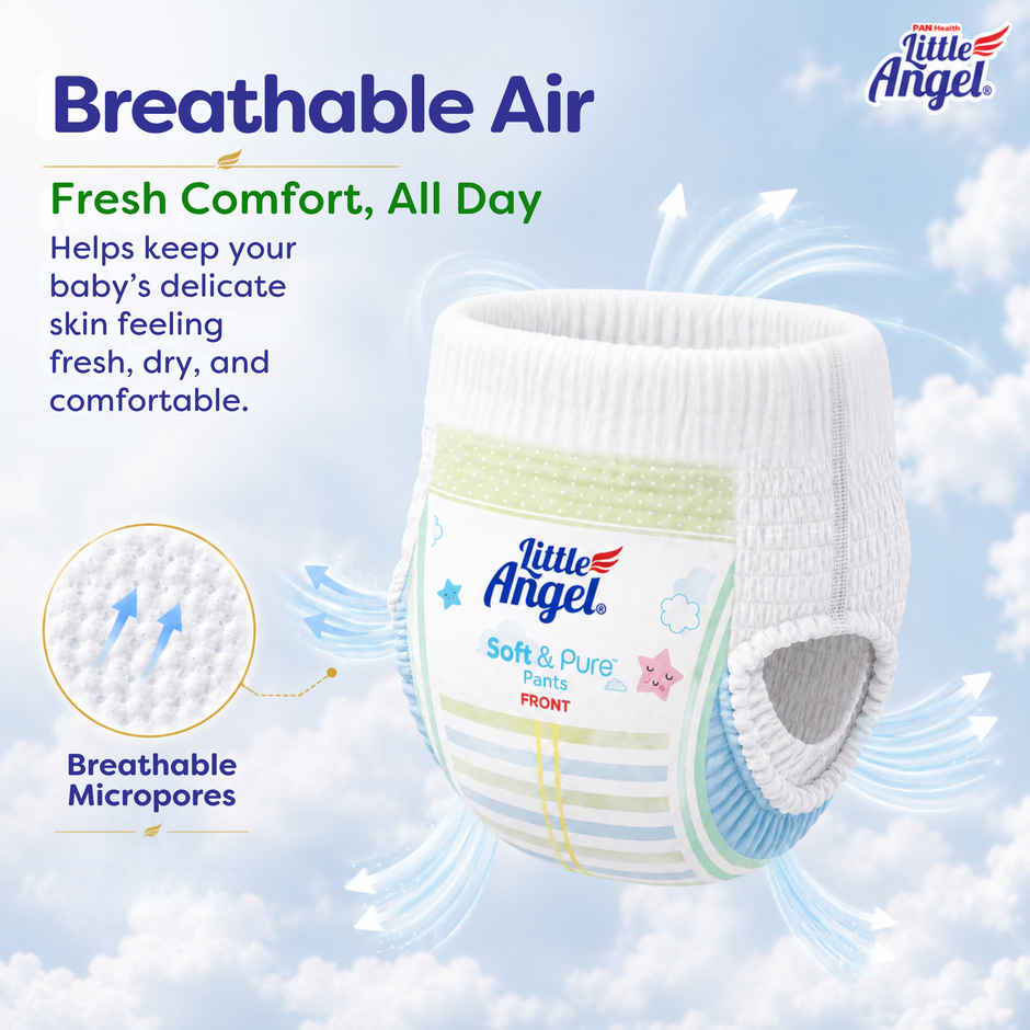 Little Angel Soft Pure Baby Diaper Pants 12 Hours Absorption | Medium | 7 to 12 kg