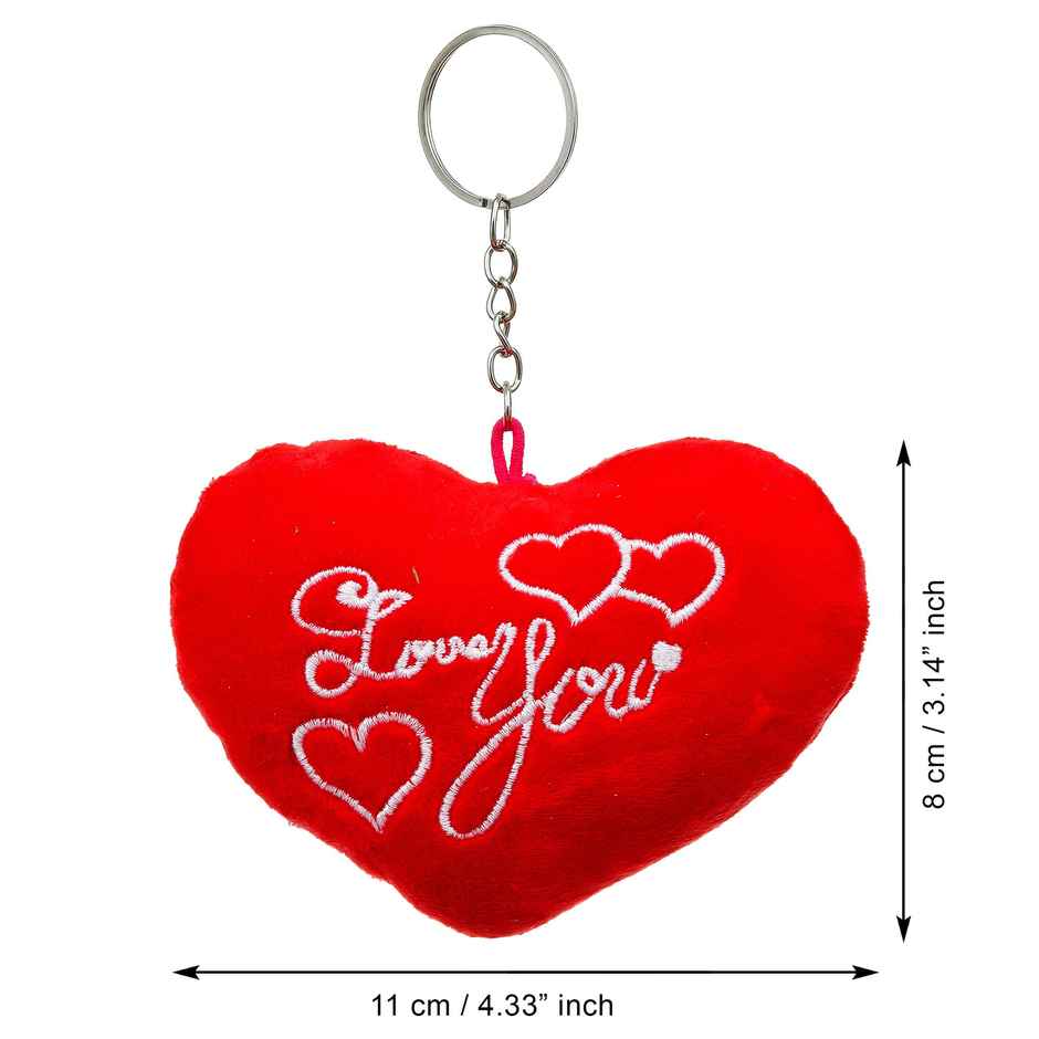 Heart Shape Love You Cushion Keychain | Red White | EcraftIndia