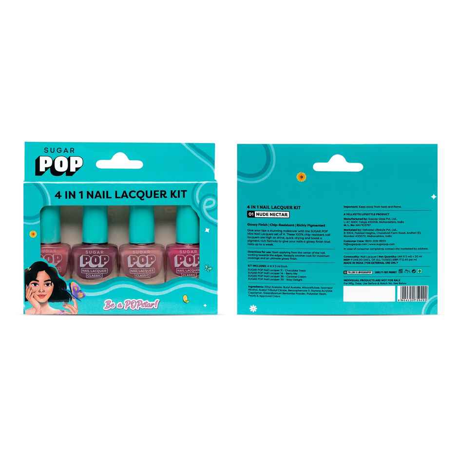 SUGAR POP 4 in 1 Nail Lacquer Kit- 01 Nude Nectar | Long-Lasting Shine