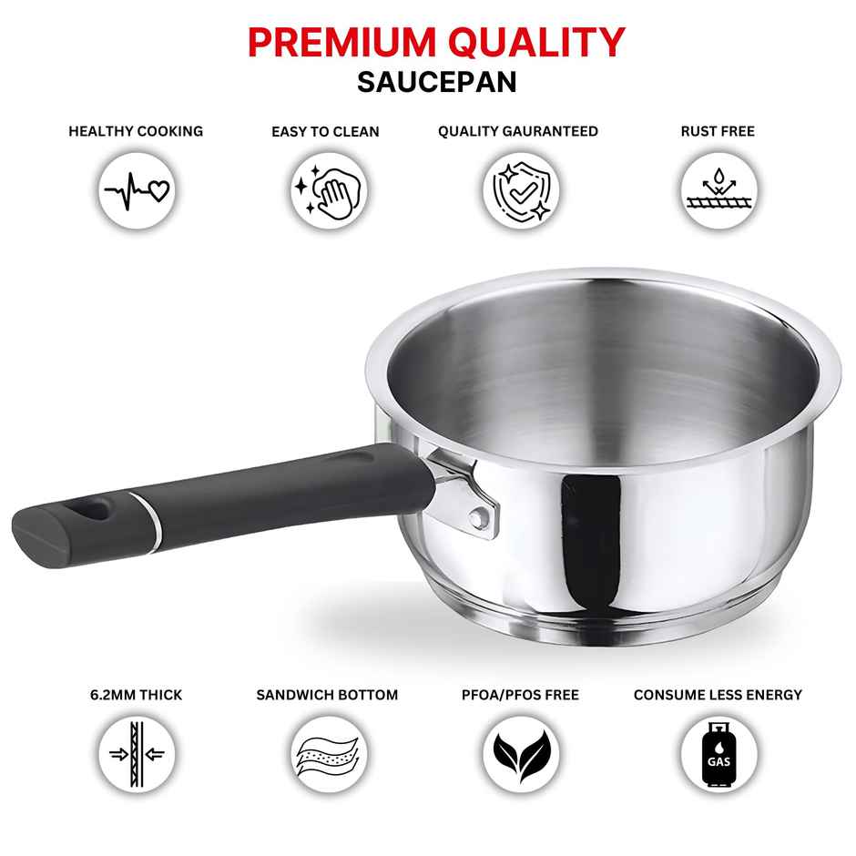 Vinod Stainless Steel Tivoli Saucepan Without Lid - 2.3 L | Induction Friendly