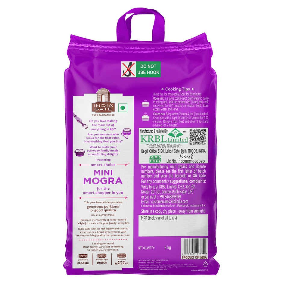India Gate 1 Cup Serves 5 Mini Mogra Basmati Rice | Aged Rice | Smart Choice