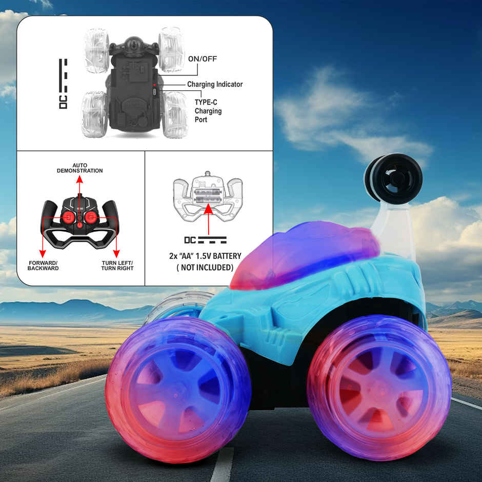 SEEDO Remote Control Car 1:18 , 27 MHz , Type-C Rechargeable, Fast Speed Big Stunt Car | Blue