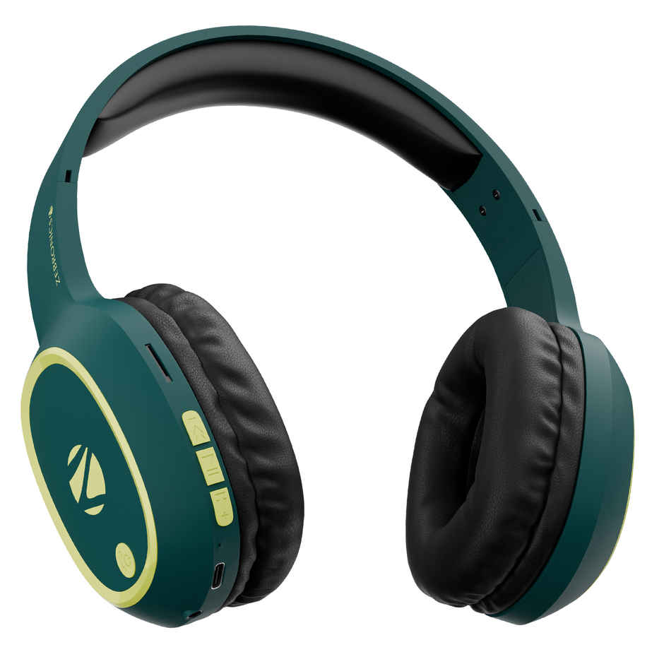 Zebronics Thunder BT 5.3 Headphone, 60H, Gaming Mode, Dual Pairing ENC, AUX, Voice Asst Teal Green