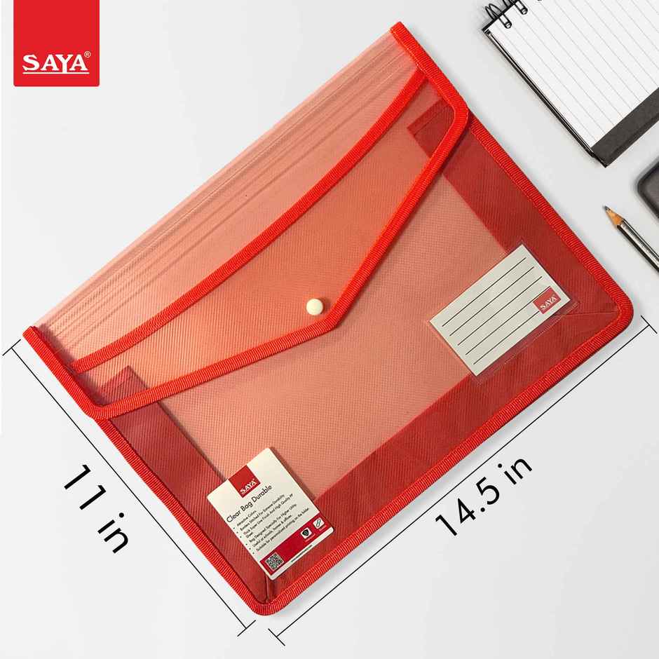 Saya FS Clear Document Bag | Durable File Organizer for Office, School & Home Use