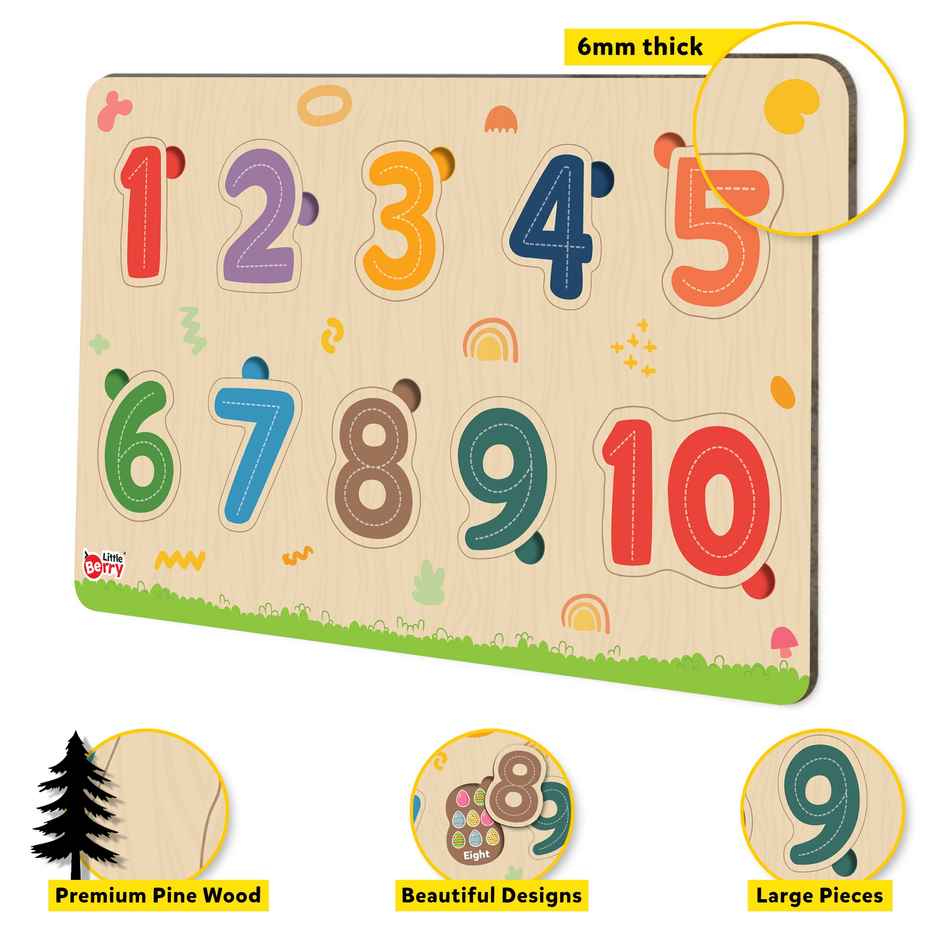 Little Berry Number Wooden Knob Puzzle Board For Kids With Pictures - Lb55
