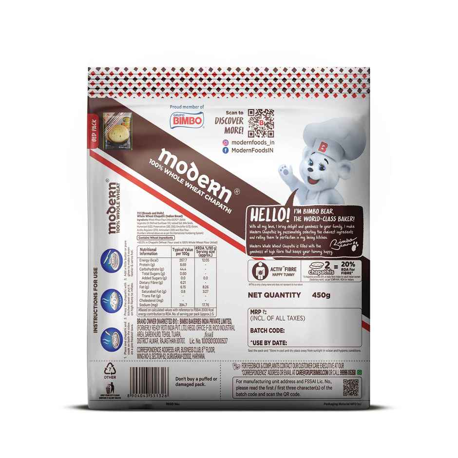 Modern 100% Whole Wheat Chapathi