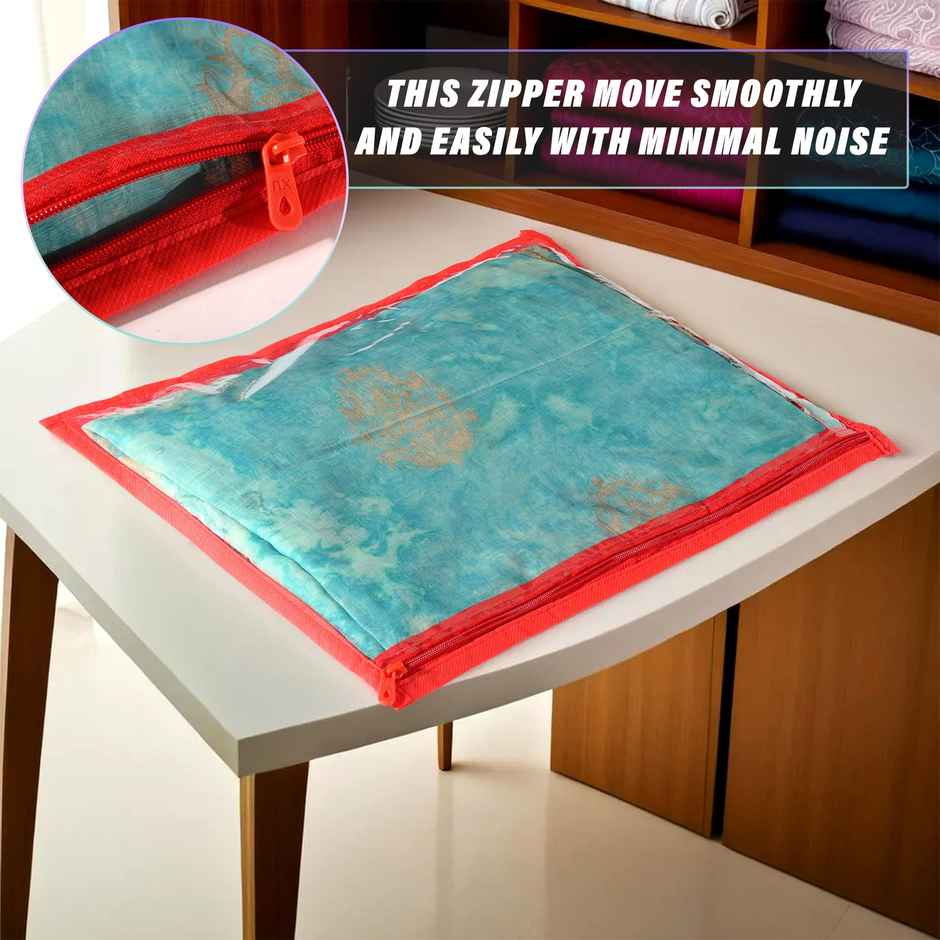 Kuber Industries Clothes Organizer For Wardrobe | Saree | Salwar Suit With Zip - Red