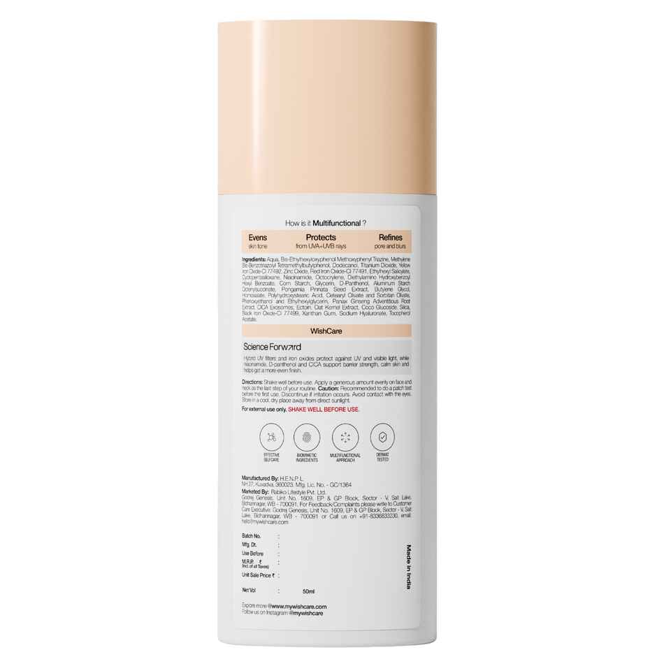 WishCare Daily Tinted Fluid Sunscreen SPF50PA++++ | L102 | All Skin Type | InVivo Tested