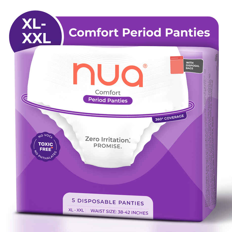 Nua Multi-Size Sanitary Pads With Disposal Cover | 3Xl+, 5Xl, 4L (12pc) & Nua Comfort Disposable Period Panties Xl-Xxl | Ultra-Absorbent | Pack Of 5 Panties (5pc) Combo