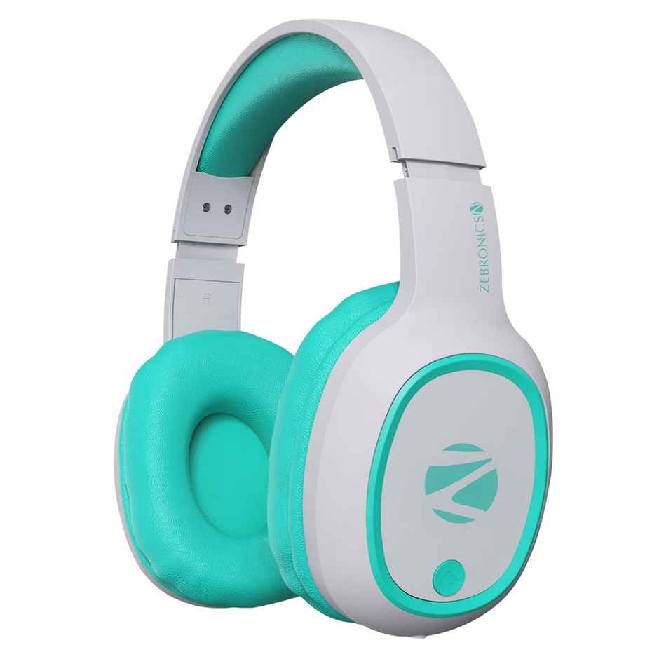 ZEBRONICS Thunder Bluetooth 5.3 Wireless Over Ear Headphones with 60H Backup, Gaming Mode, Dual Pairing, Enc, Aux, Micro Sd, Voice Assistant, Comfortable Earcups, Call Function - Sea Green