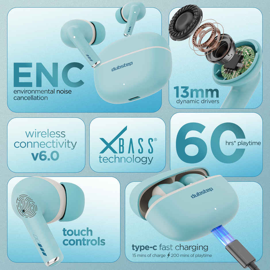 Dubstep Buzz X11 With 60 Hrs Playtime ENC TWS Earbuds | Blue