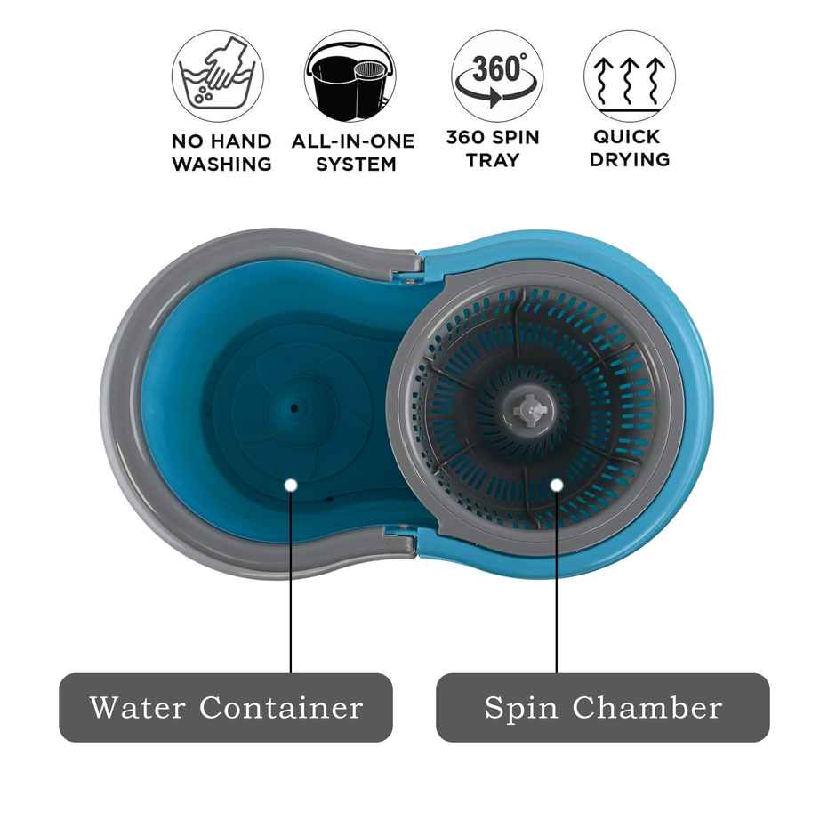 Kuber Industries Plastic Spin Mop Bucket | Floor Cleaner Mopping Set for Home & Office | Blue