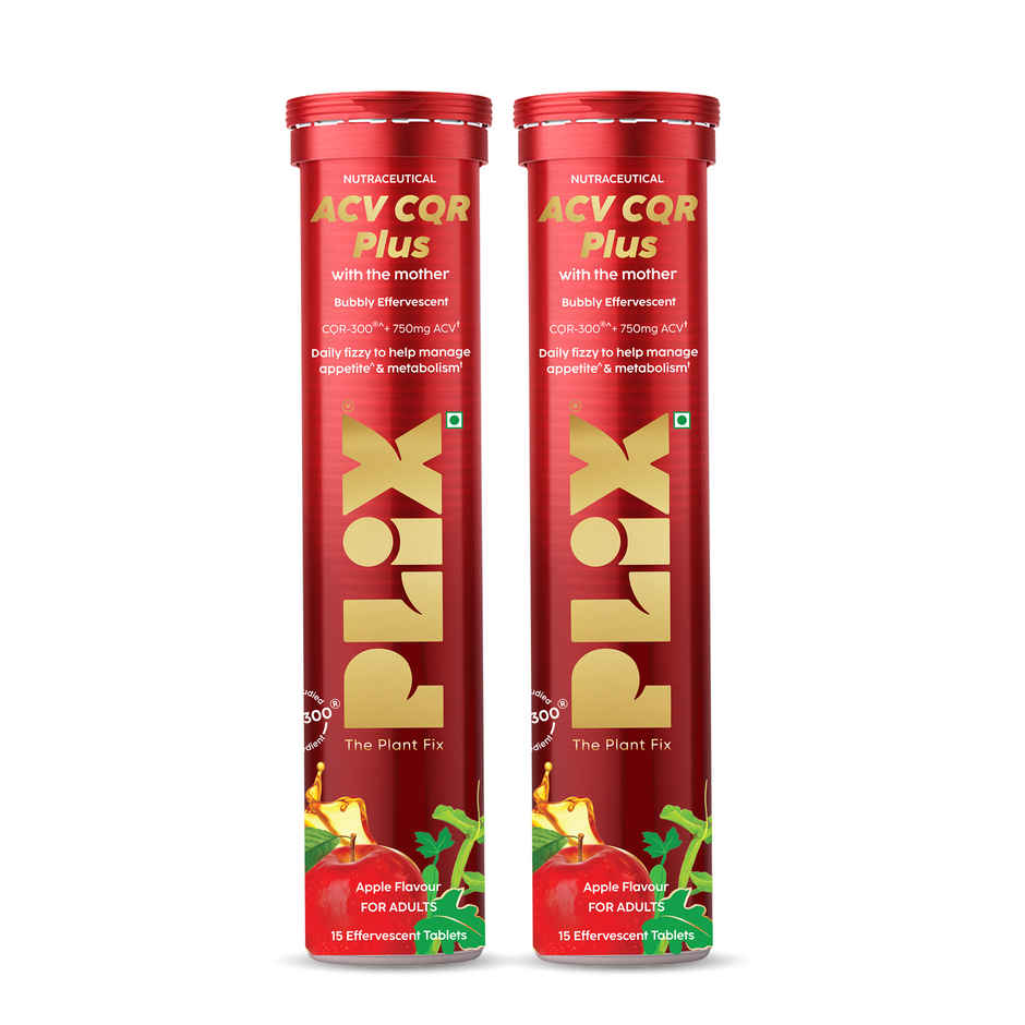 Plix The Plant Fix ACV CQR Plus Effervescent Clinically Studied CQR 300 ACV Fat Metabolism Support