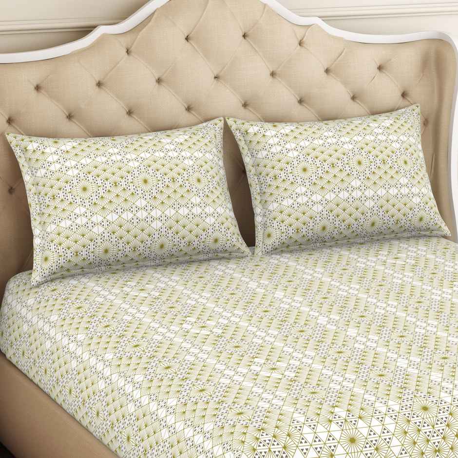 Welspun Geometric Orange Cotton Rich Double Bedsheet - 2-In-1