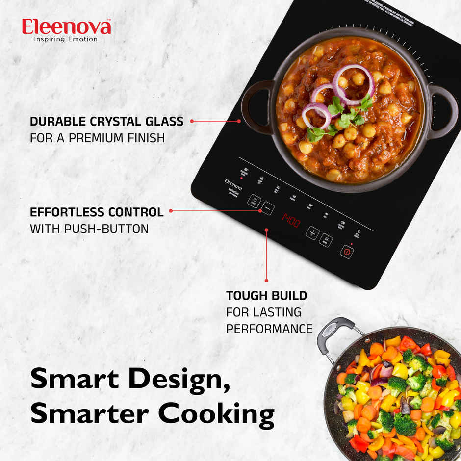 Eleenova Reflection 2000 Watts Superior Crystal Glass Soft Touch Induction Cooktop