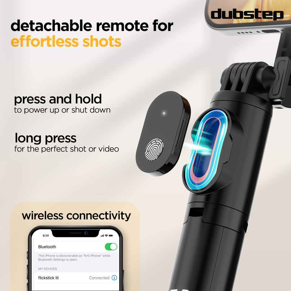 Dubstep Flickstick Lit Smart Selfie Stick (with 360 Degree Rotation, Black)