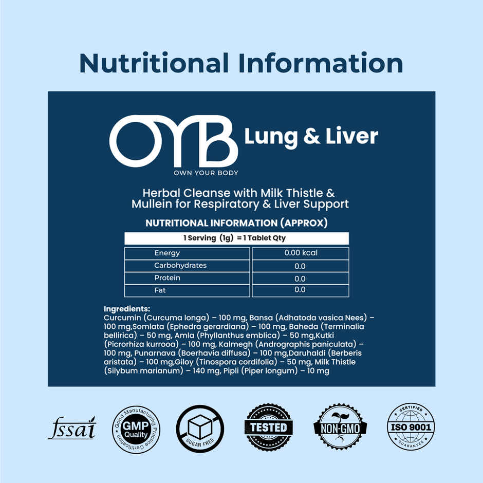 OYB Lung & Liver Dual Detox with Milk Thistle & Mullein | 30 Tablets | OYB Lung & Liver Dual Detox