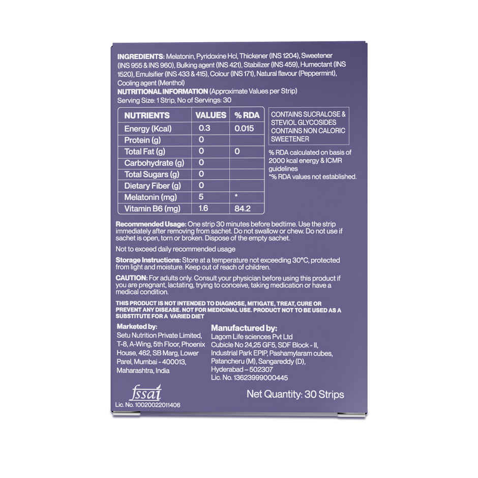 Setu Sleep Restore Melatonin Sleep Supplement Strips For Relaxation (Mint)