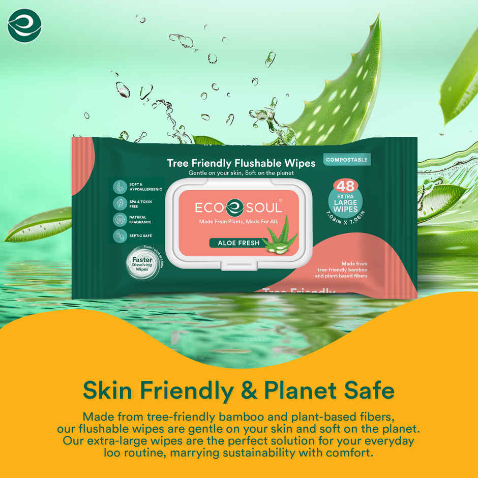 Eco Soul Flushable Extra Large Wet Toilet Wipes | 48 Wipes