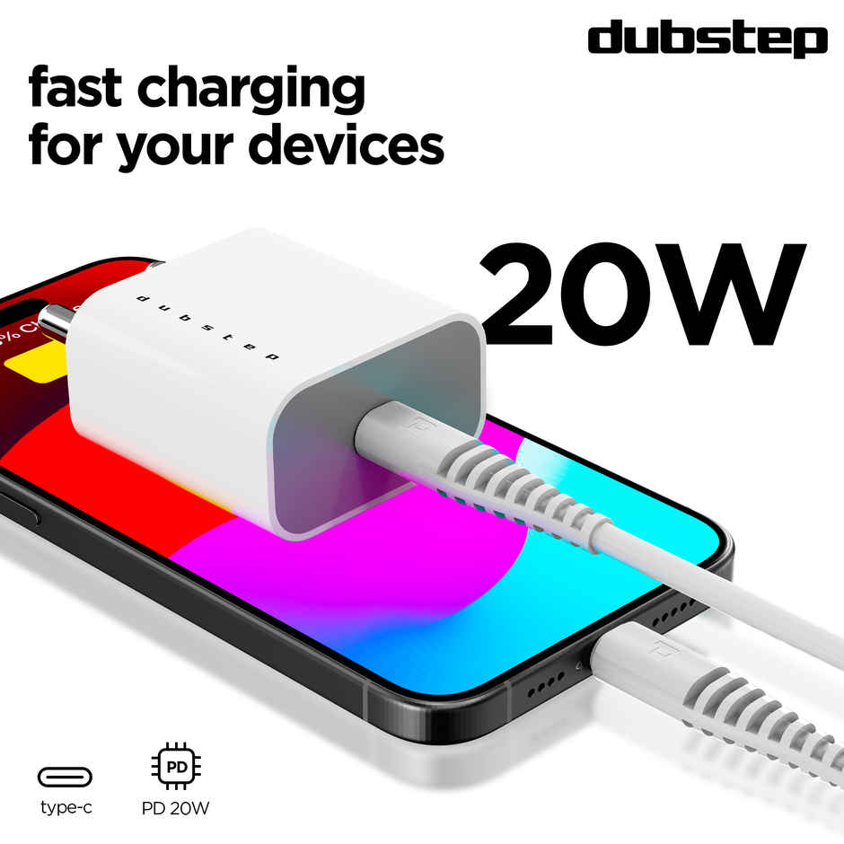 Dubstep Sprint 20W USB-C Charger | All Fast Charging Technologies (With Type-C To L Cable - White
