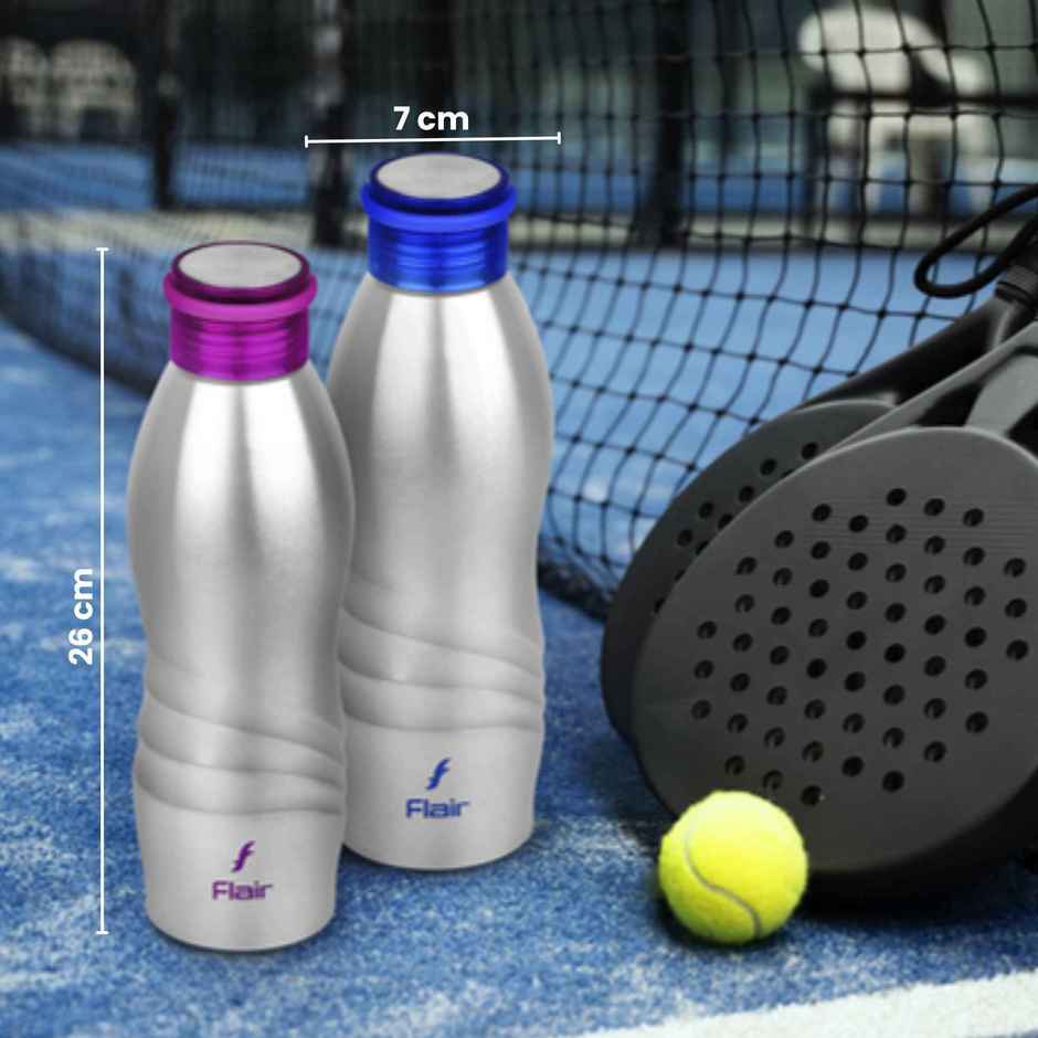 Flair Nova 304 Stainless Steel Water Bottle Gift Set, 950 ml Silver Bottles with Blue & Pink Caps