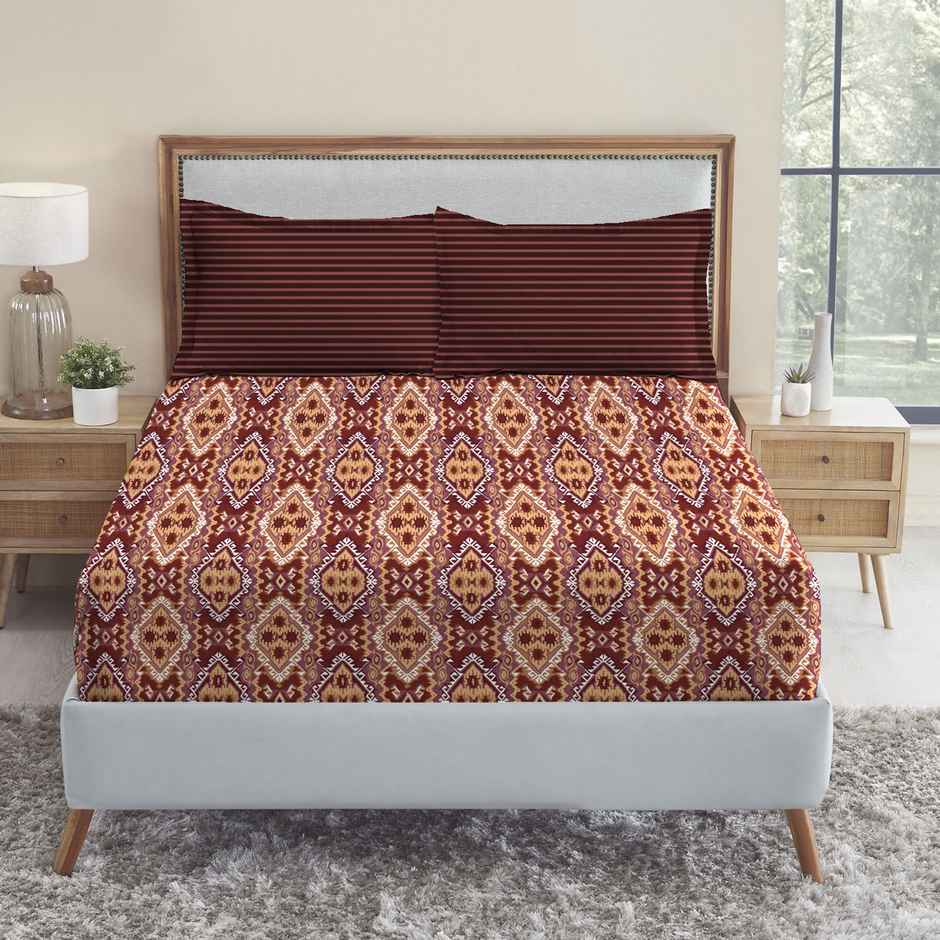 Mytrident Bedsheet Set | Queen Size Double Bed sheet set | 100% Cotton - Modern Brown