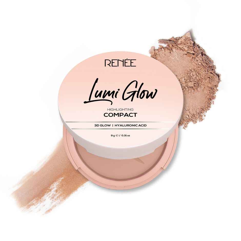 RENEE Lumi Glow Highlighting Compact | Medium Coverage, Dewy Finish, 3D Glow | 06 Suede Caramel