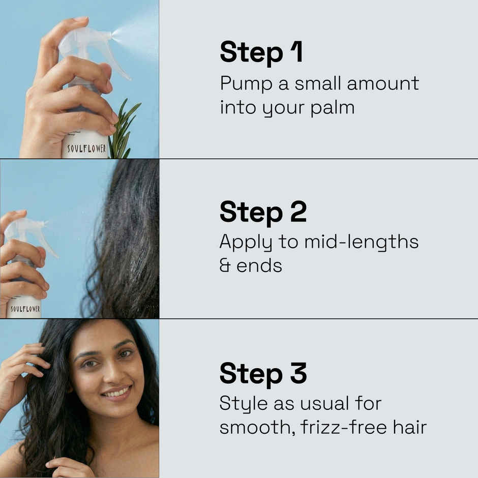 Soulflower Rosemary Frizz-Free Hair Serum with Rice Water & UV Filter for Shiny, Long & Smooth Hair