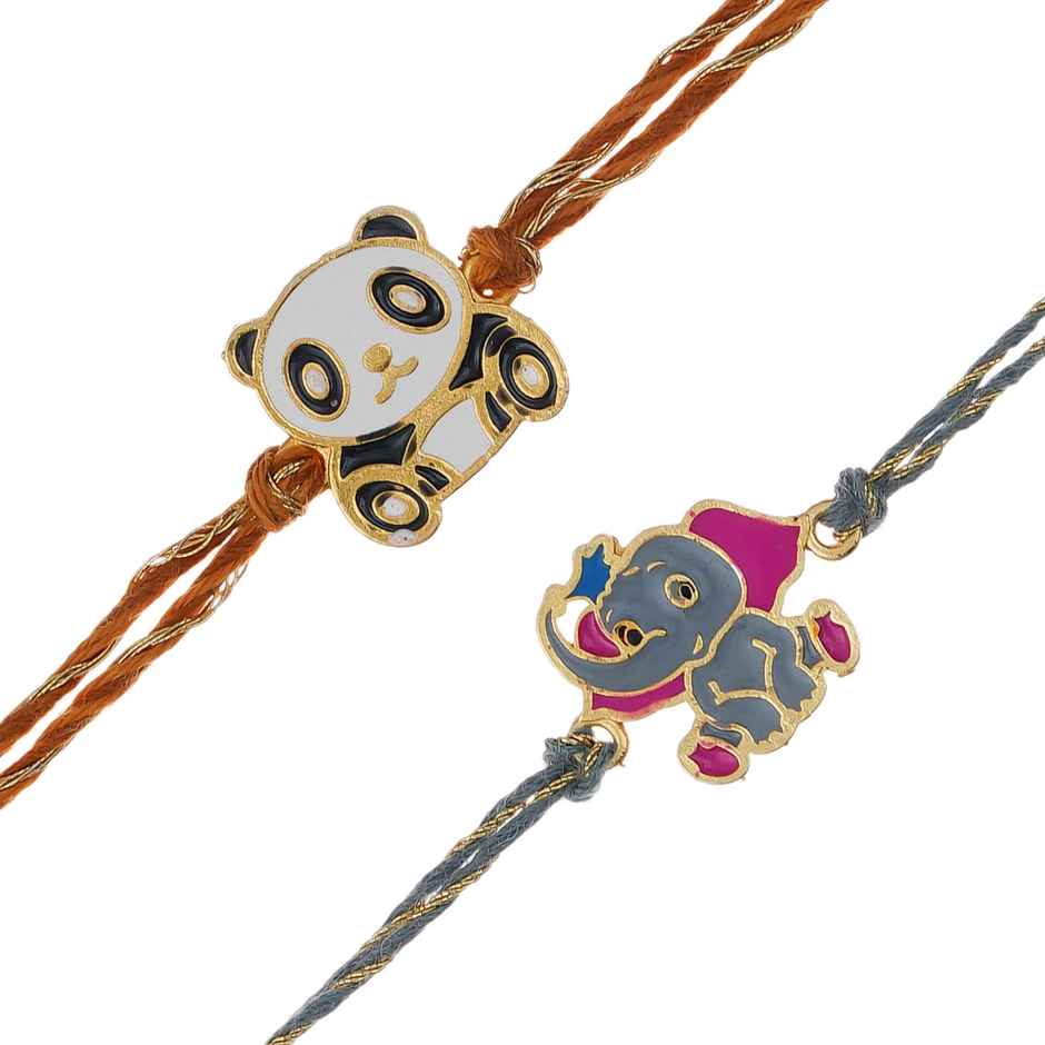 Kids Rakhi | Panda & Elephant | Includes Roli Chawal | Pack of 2 | Ecraftindia