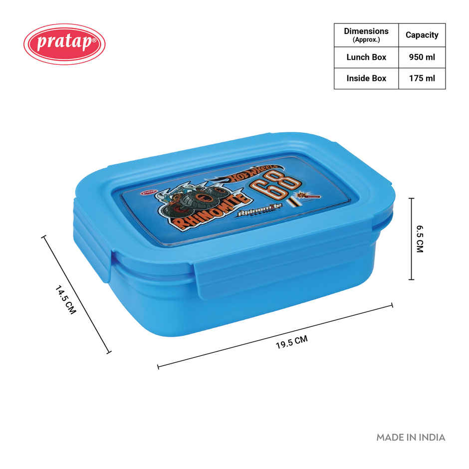 Hotwheels Yummy 950 Kids Lunch Box Airtight Leak Proof BPA Free | PRATAP