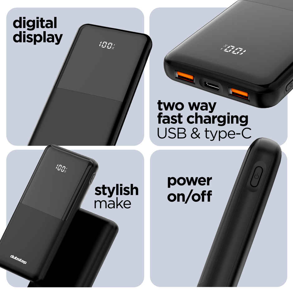 Dubstep Powerblitz X2 10,000 mAh with Dual USB Port & Type-C Multi Device Charging Powerbank (Black)