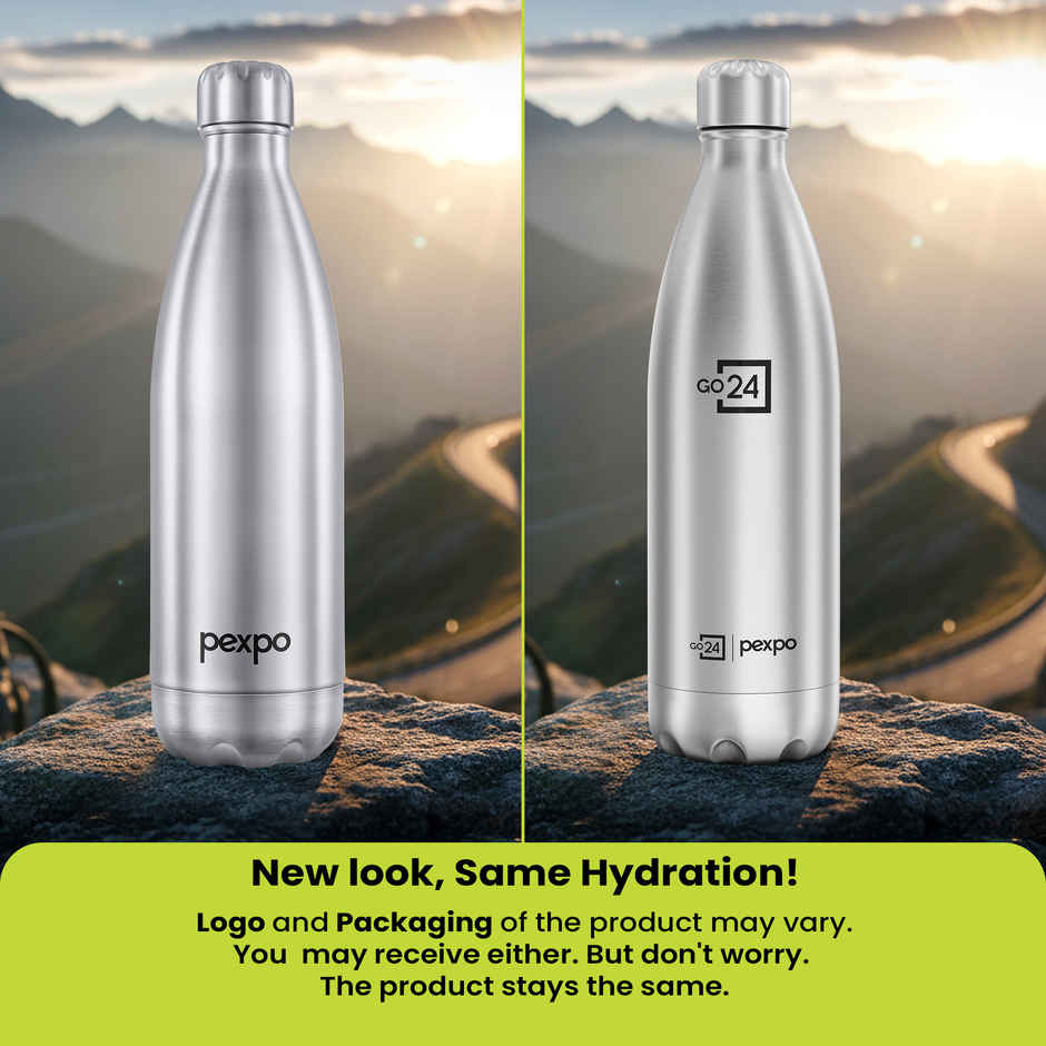 Go24 Electro Stainless Steel Thermos Bottle | Silver | Leakproof | 3-Layer Insulation