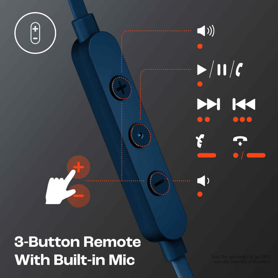 JBL Tune 310 Wired In-Ear Type C Headphones, Hi-Res Audio With Digital-To-Analog Converter (Blue)