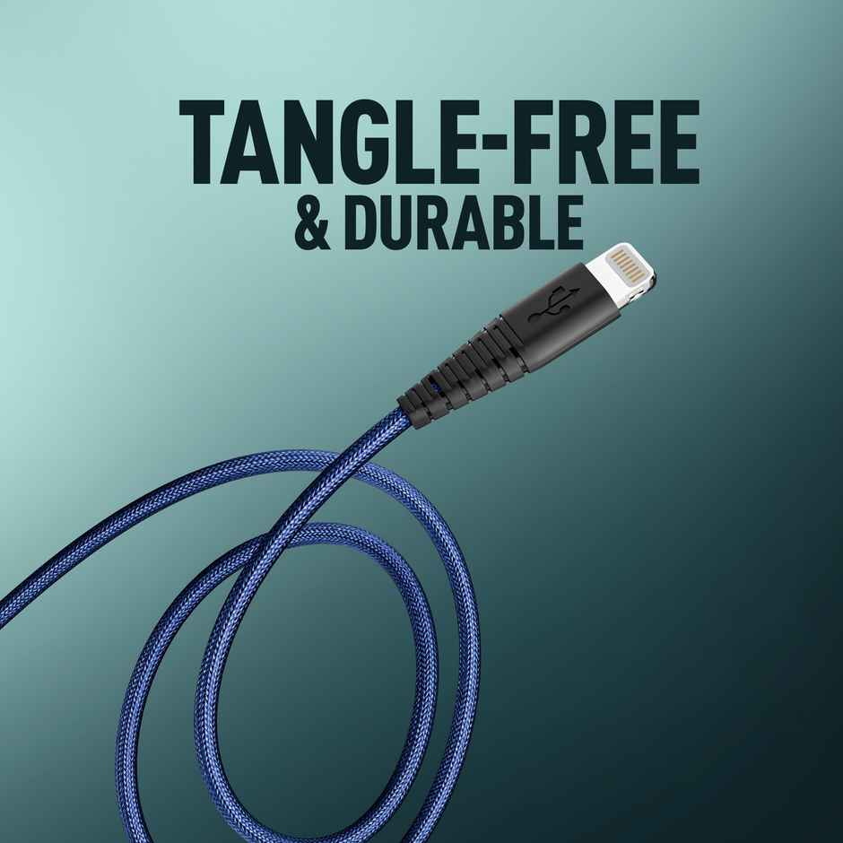 UBON 1m Lightning Braided Cable | 20W Fast Charging | 5000+ Bend Test | 480Mbps Data Sync | Blue | WR470D