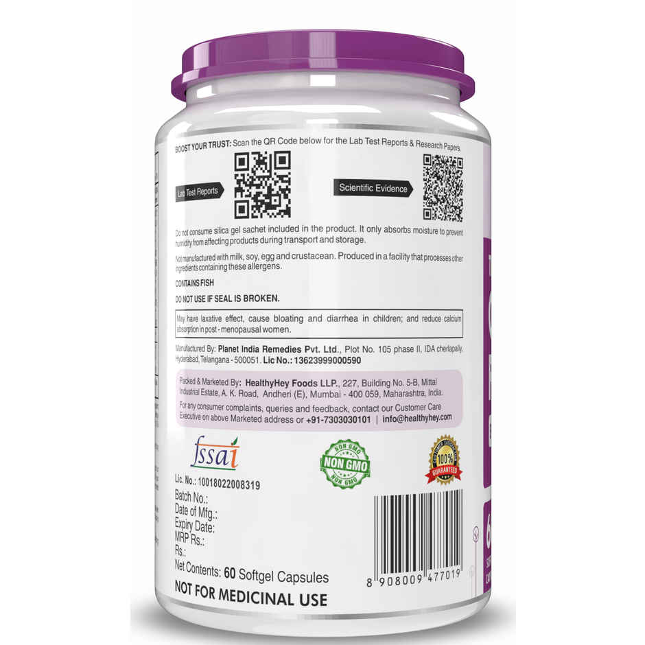 HealthyHey Nutrition Fish Oil Capsule Omega 3 Softgel For Women and Men | Burpless | EPA 600-DHA 400