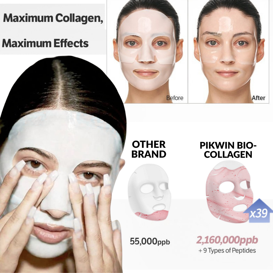 Pikwin Bio Collagen Face Sheet Mask | Korean Glass Skin Anti Aging Formula