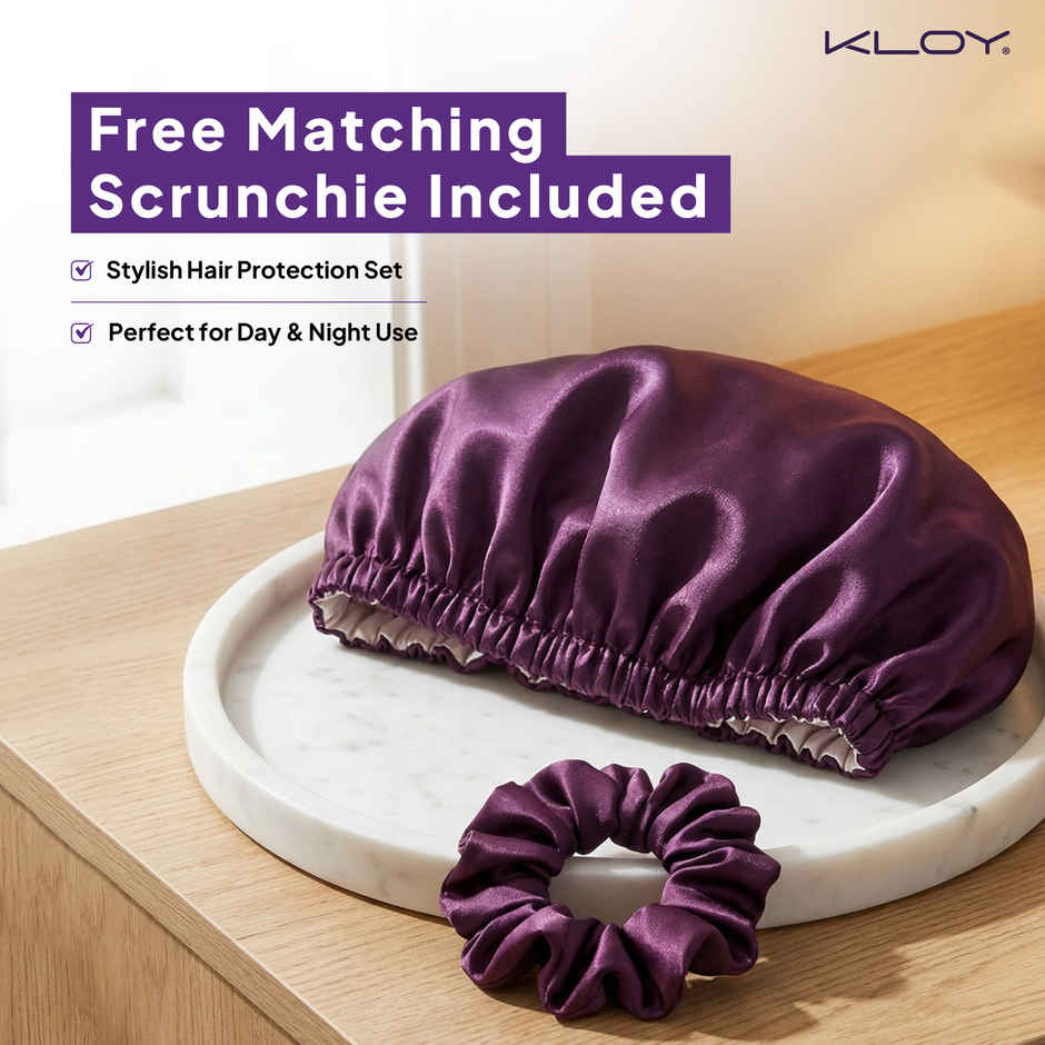 Kloy Satin Silk Hair Bonnet with Scrunchie | Anti-Frizz Sleep Cap for Hair Protection