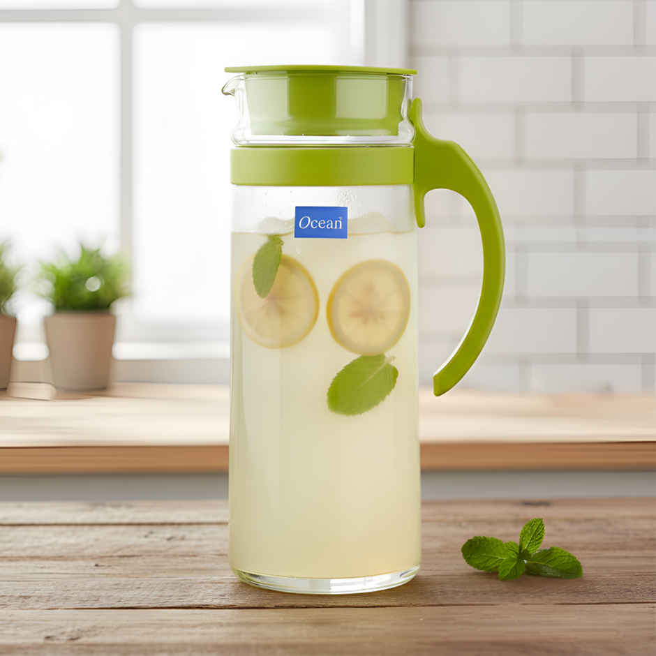 Ocean Patio Pitcher Water Glass Jug | 1.265 L | Transparent | Green Lid