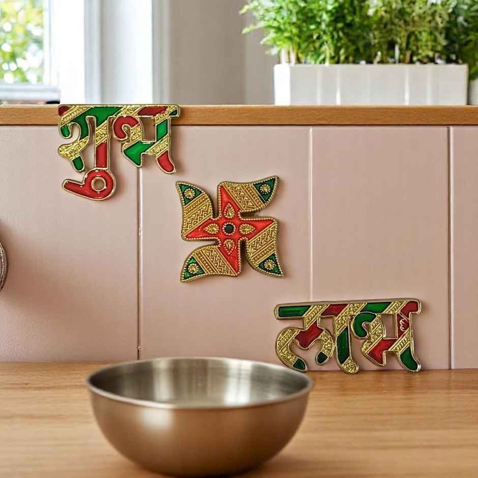 Gullak Auspicious Symbols Multicolour Plastic Stickers Shubh Labh And Swastik